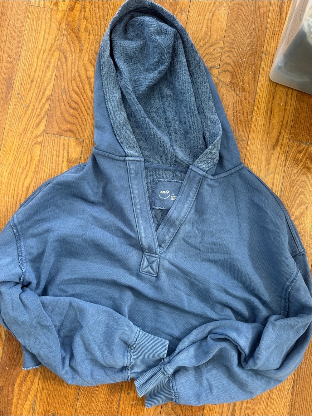 Washed Blue Hooded Pullover Sweatshirt